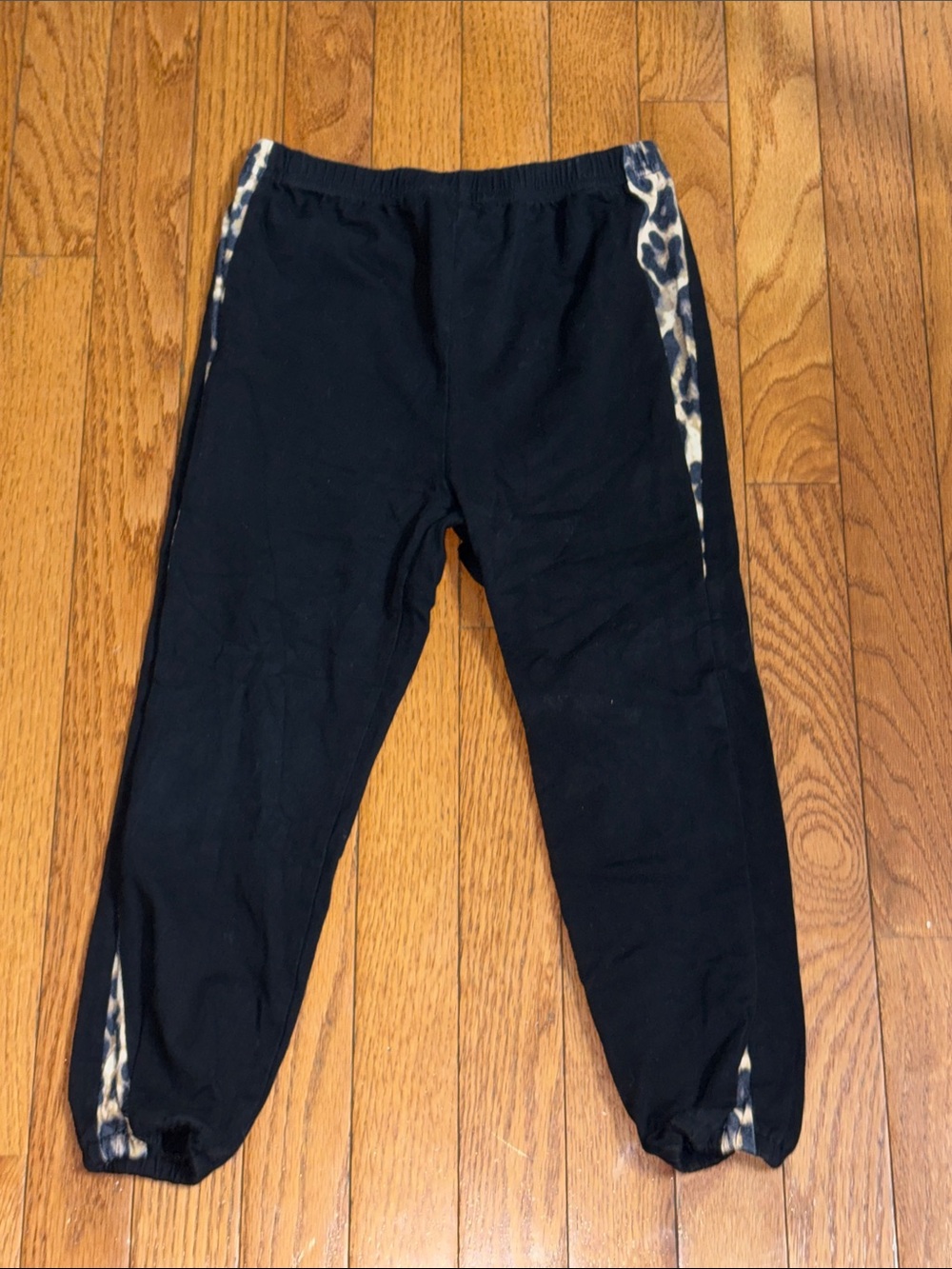 Kids Black Joggers with Leopard Side Stripe